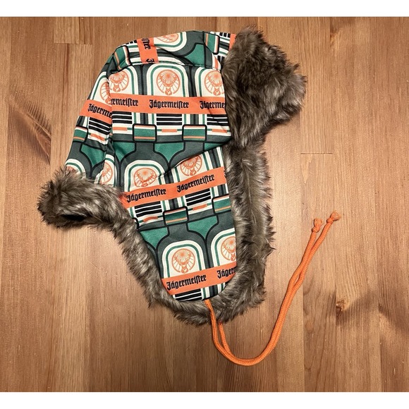 Jagermeister Other - JÄGERMEISTER Hat Aviator Cap Trapper Faux Fur Flaps Brand New